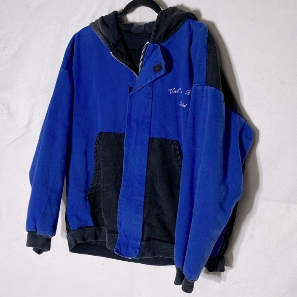 Vintage Val’s Drilling LTD Blue & Black Denim Jacket XL Work Wear Trucker